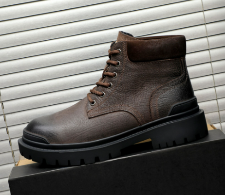 Men's Dark Brown Embossed Leather Lace-Up Ankle Boot