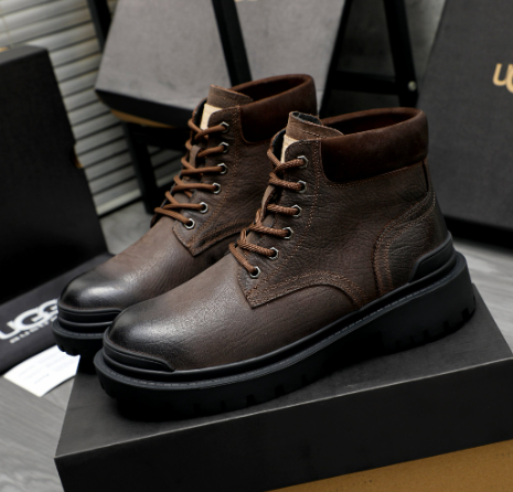 Men's Dark Brown Embossed Leather Lace-Up Ankle Boot