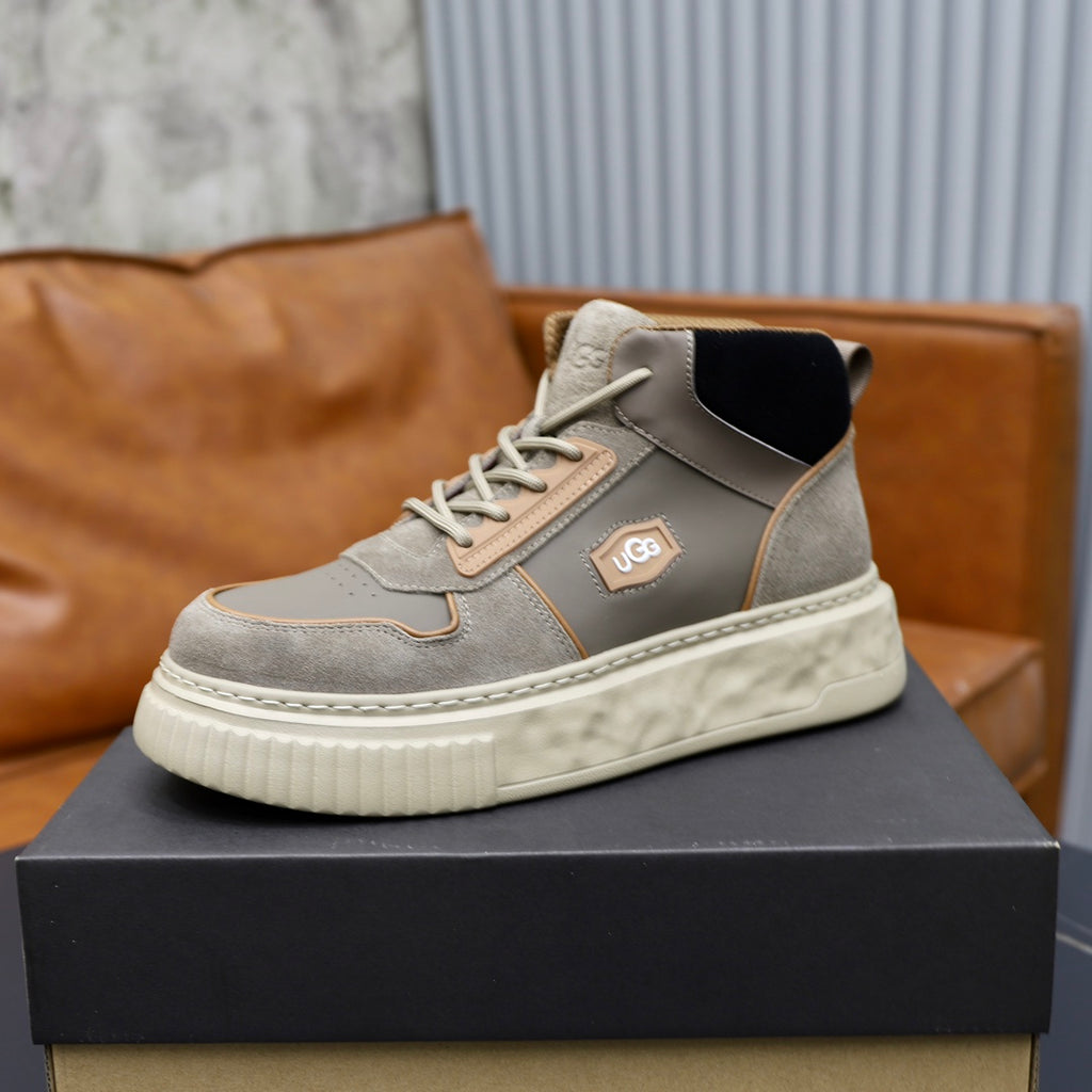 Men's Grey Nubuck High-Top Lace-Up Sneaker Boot
