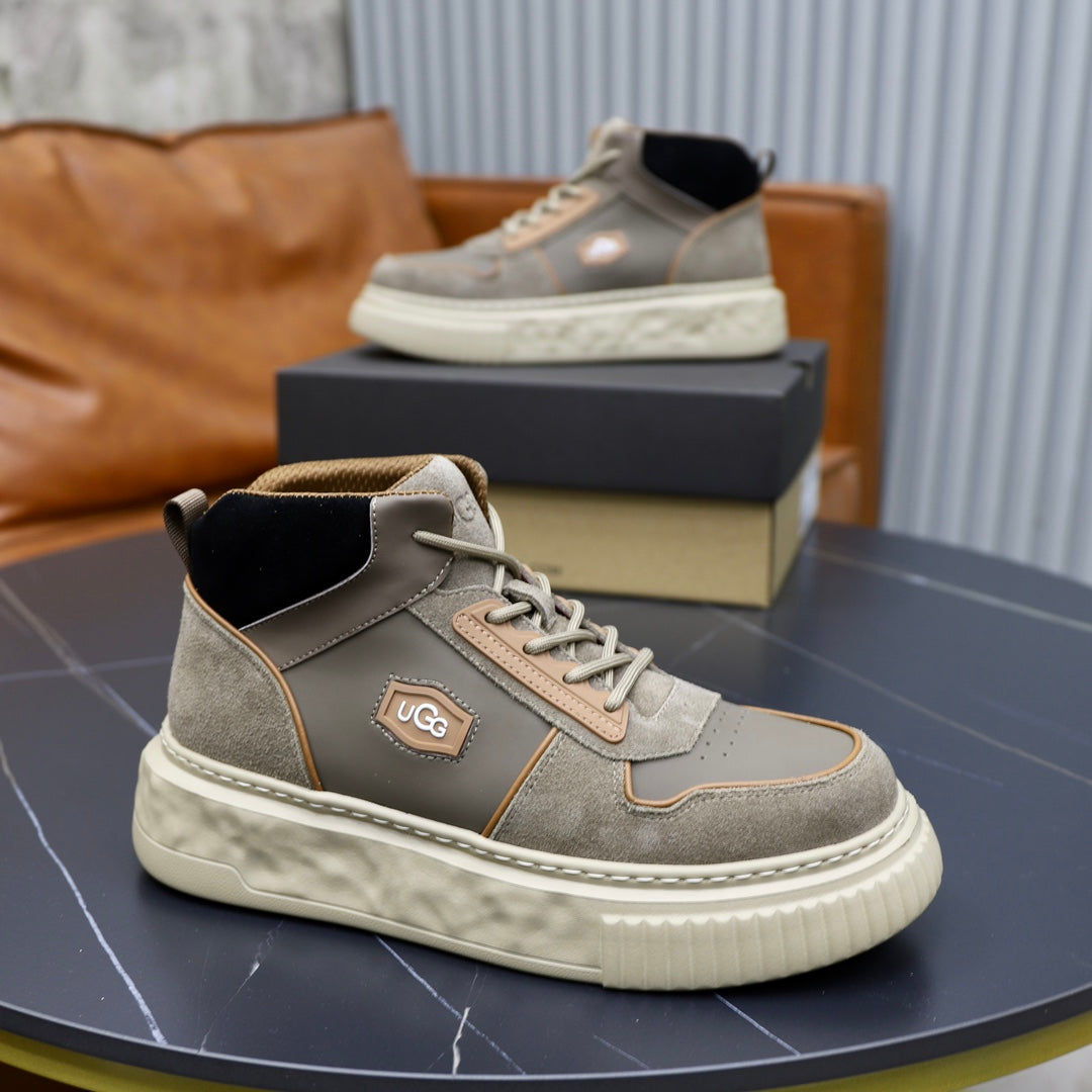 Men's Grey Nubuck High-Top Lace-Up Sneaker Boot