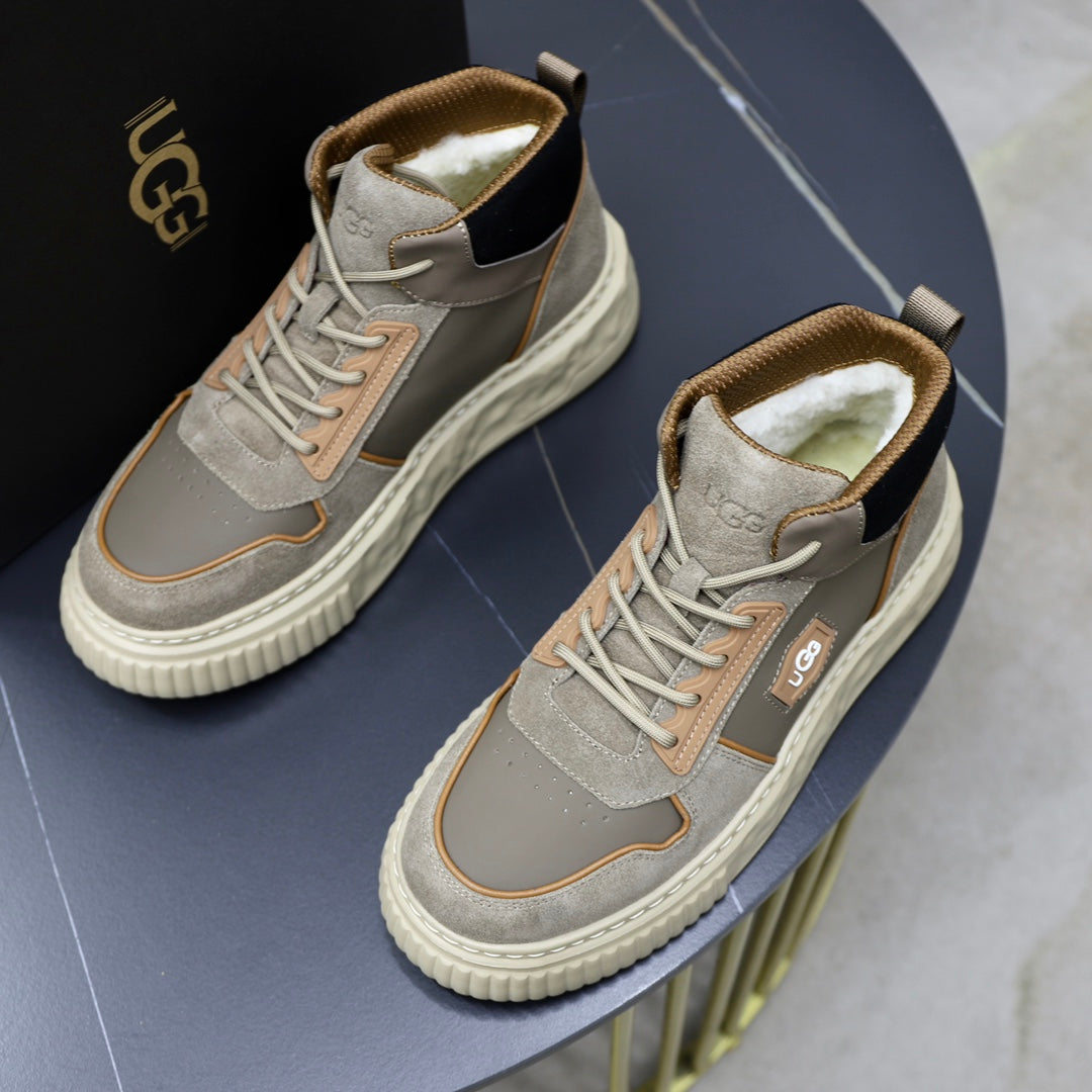 Men's Grey Nubuck High-Top Lace-Up Sneaker Boot