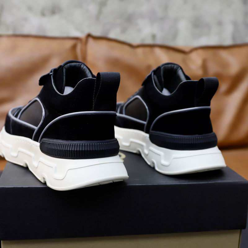 Men's Black Leather & Suede Low-Top Chunky Runner Sneaker