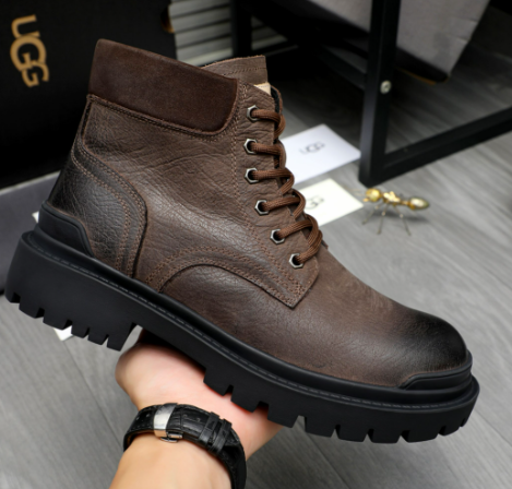Men's Dark Brown Embossed Leather Lace-Up Ankle Boot