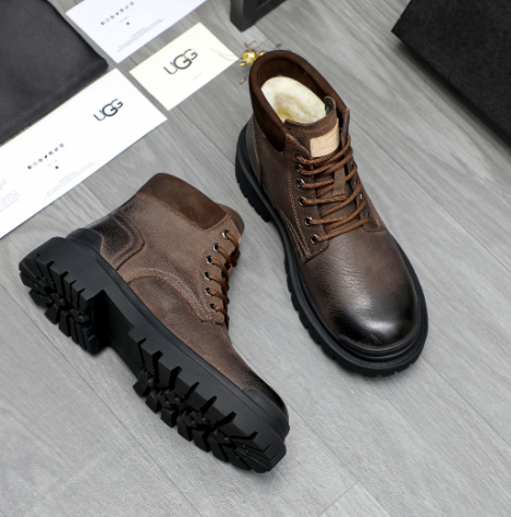 Men's Dark Brown Embossed Leather Lace-Up Ankle Boot